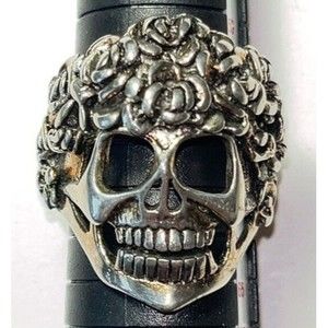 G & S Biker Ring Flower Skull Size 10 1986